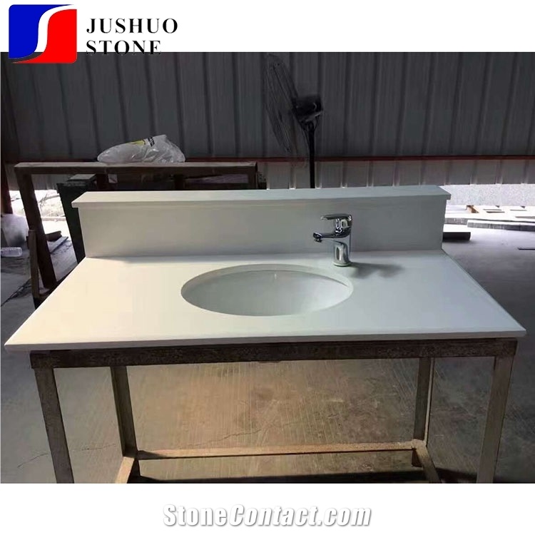 Polished Pure White White Quartz Kitchen Countertop from China Factory