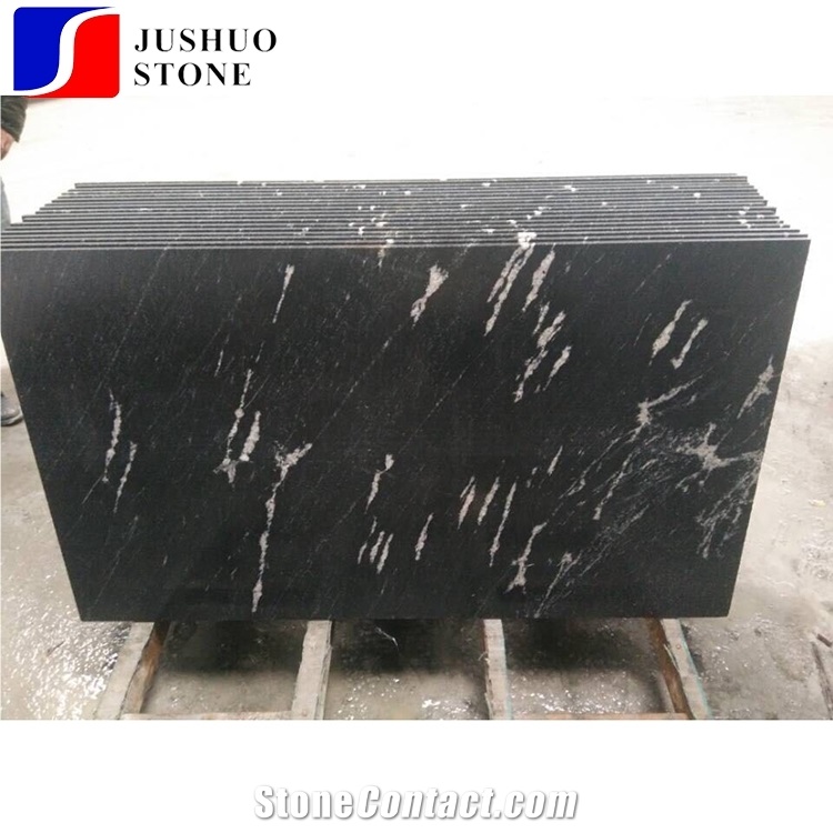 Polished Snow Black Granite Tiles for Building Material Applications