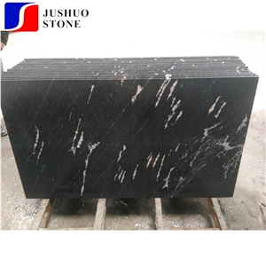 Polished Snow Black Granite Tiles for Building Material Applications
