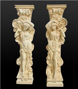 Classic Beige Limstone Flower Pot Stand Roman Pillar,Column