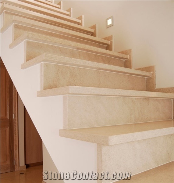 Moca Cream Limestone Interior Honed Villa Staircase Floor Stepping,Risers