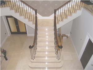 Moca Cream Limestone Interior Honed Villa Staircase Floor Stepping,Risers