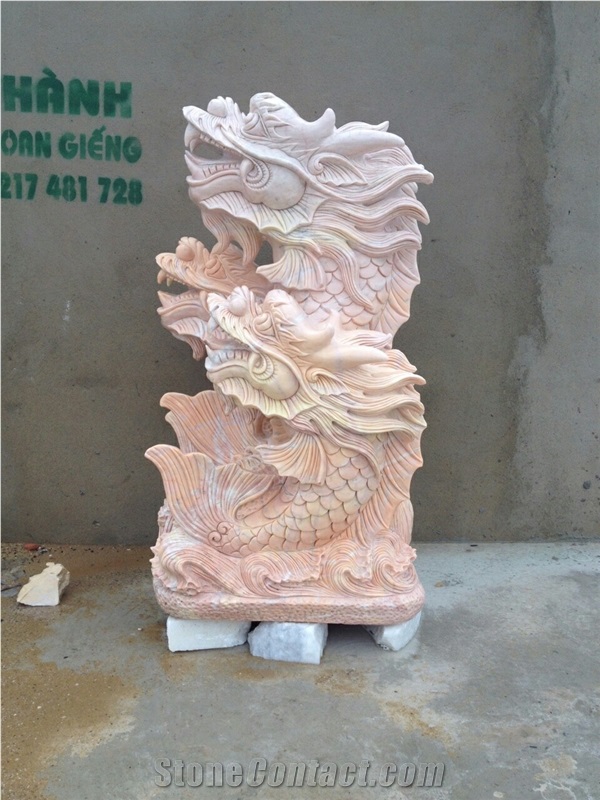 Carved Dragon Fish, Marble Carvings, Natural Stone Sculpture