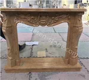 Amber Gold/Gold Amber Marble Handcarved Stone Fireplace Design Ideas