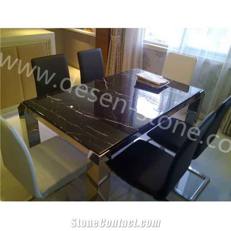 China Black Marquina Marble Stone Tabletops/Table/Work Tops Design