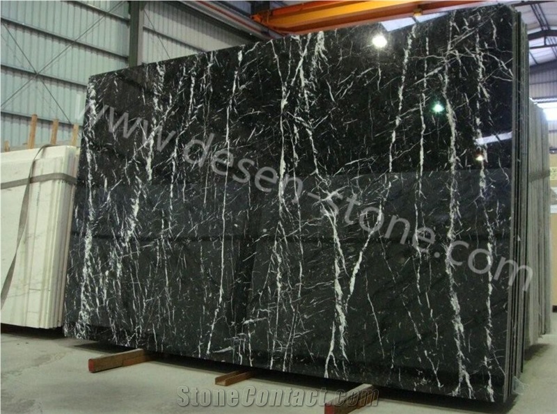 China Black Marquina/Radiant Black Marble Stone Slabs&Tiles Background