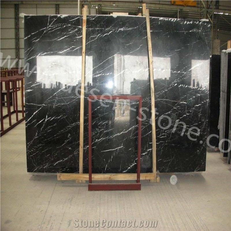 China Black Marquina/Radiant Black Marble Stone Slabs&Tiles Covering