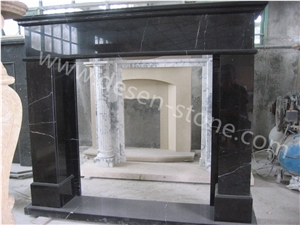 China Black Nero Marquina Marble Stone Handcarved Fireplace Decorating