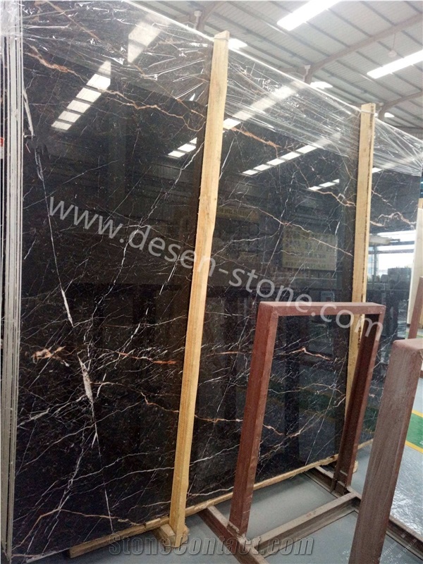 China Golden Portoro/Black Tulip Marble Stone Slabs&Tiles for Countertops