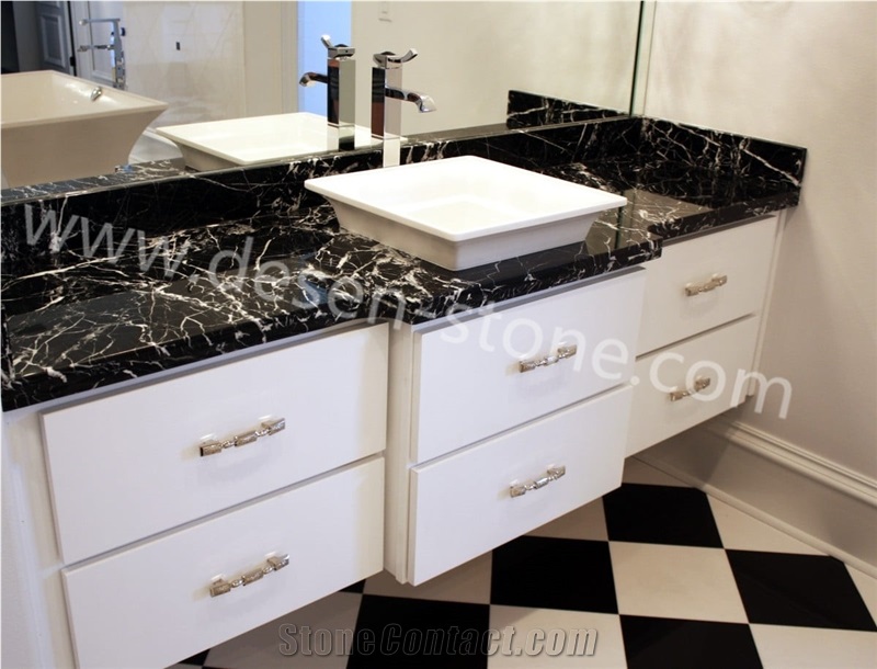 China Nero Black Marquina Marble Stone Bathroom Vanity Tops/Bath Tops