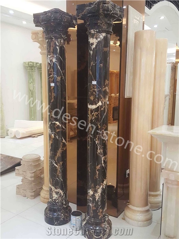 Fantasy Black Gold Flower Marble Stone Roman Columns/Pilasters/Pillars