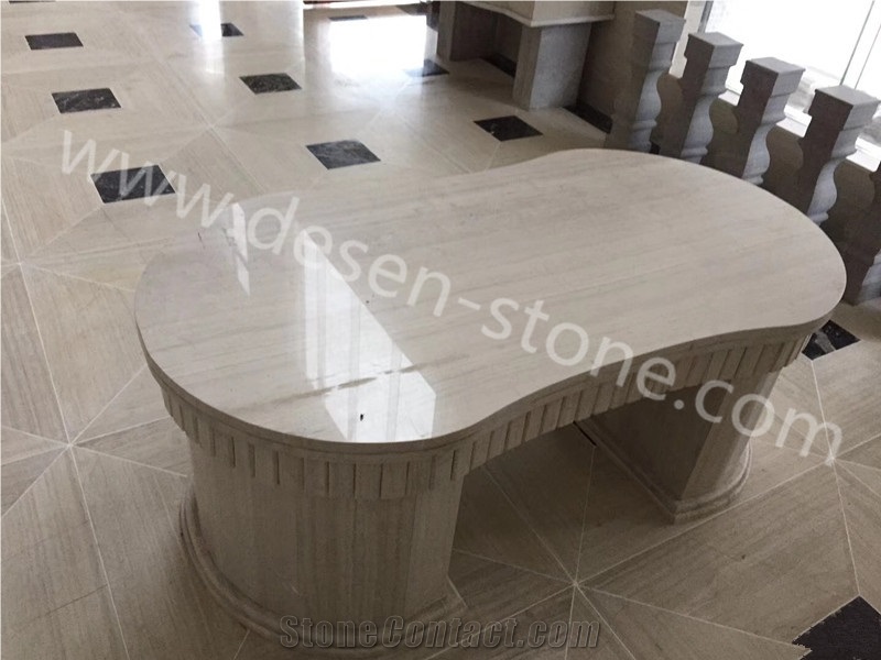 White Wooden/Chenille White Marble Stone Table Design