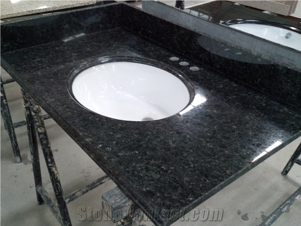 Butterfly Green Granite with One Oval Ceramic Sink 1714 Bath Tops