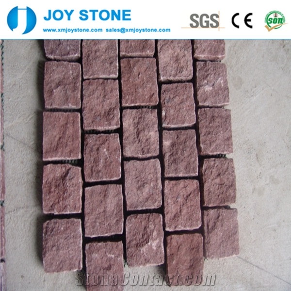 China Hot Sell Dayang Red Porphyry Flamed Granite Mesh Cobblestone