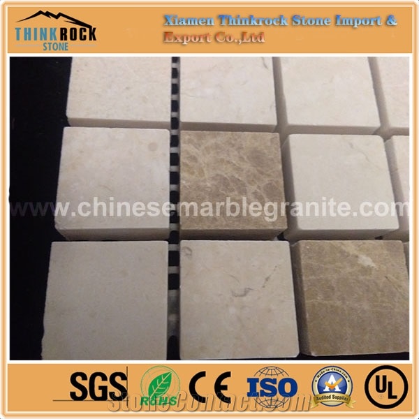 18mmx18mm Honed Square Brown and Beige Mix Marble Mosaic Tiles