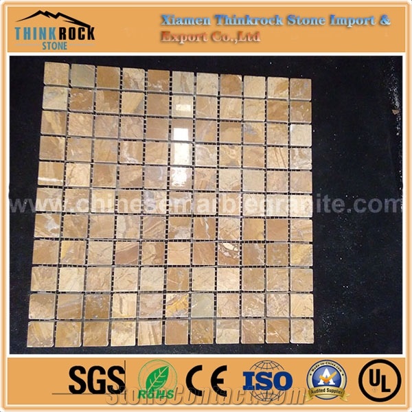 24mmx24mm Polished Square Chips River Yellow Marble Mosaic Floor Tiles