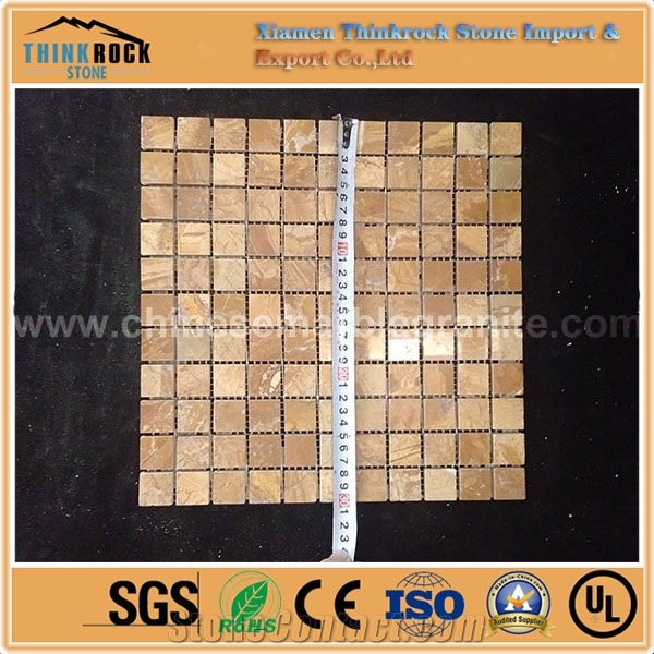 24mmx24mm Polished Square Chips River Yellow Marble Mosaic Floor Tiles