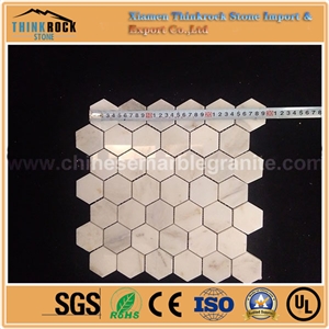47mmx9mm Polished Hexagon Pearl White Chips Marble Mosaic Tiles