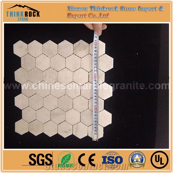47mmx9mm Polished Hexagon Pearl White Chips Marble Mosaic Tiles