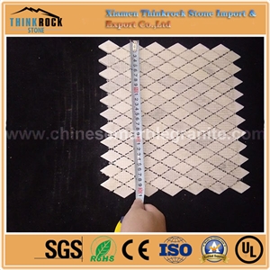 9mm Thick Rhombus Chips Honed Cloud White Marble Mosaic Floor Tiles