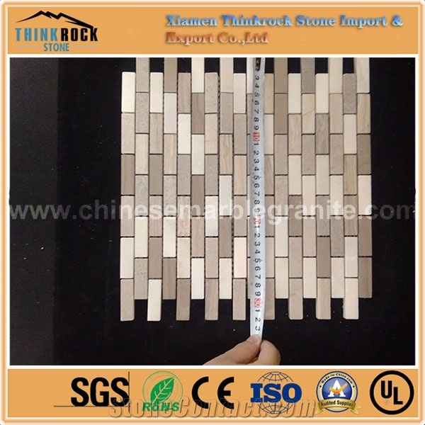 9mm Thick Wooden Grey and White Mix Marble Mosaic Wall Tiles