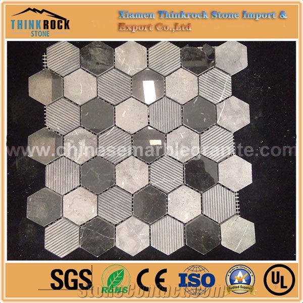 Chips 47mmx8mm Multi Surface Hexagon Mix Marble Mosaic Tiles