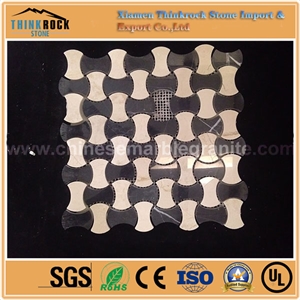 Chips Polished Axe Shape Black and Beige Mix Marble Mosaic Tiles