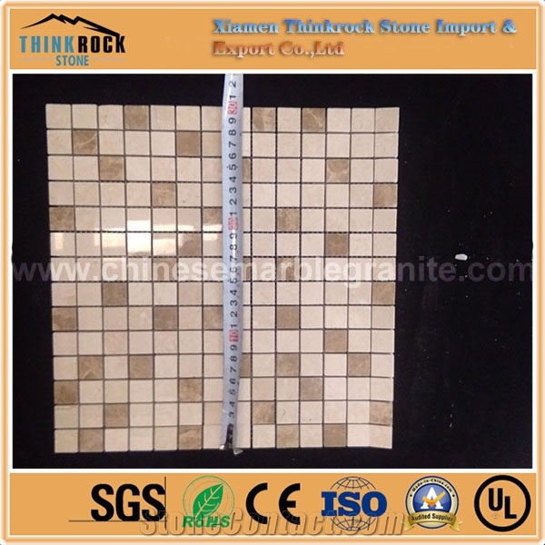 Polished Chips Small Square Brown and Beige Mix Marble Mosaic Tiles