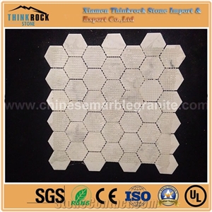 Polished Grooved Oriental White Hexagon Mix Marble Mosaic Floor Tiles