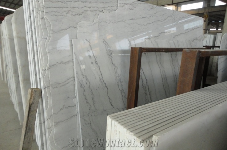 Polished Guangxi White Black Lines Marble Slabs White Marble Floor