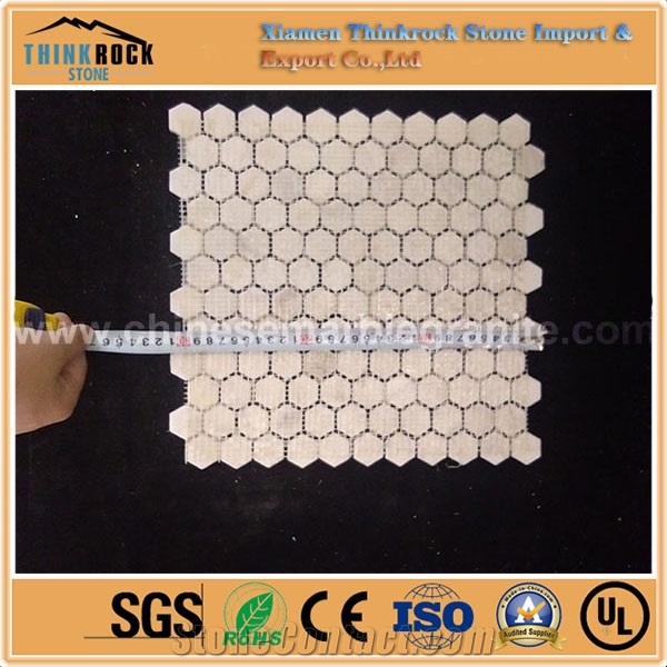 Polished Hexagon Chip 7mm Thick Single White Marble Mosaic Floor Tiles
