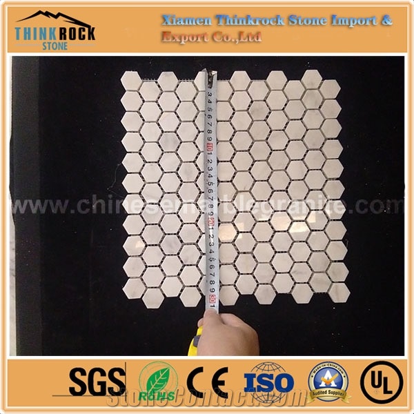 Polished Hexagon Chip 7mm Thick Single White Marble Mosaic Floor Tiles