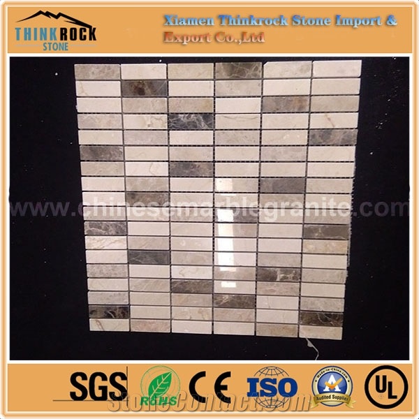 Polished Rectangle Chips Multi Color Mix Emperador Marble Mosaic Tiles