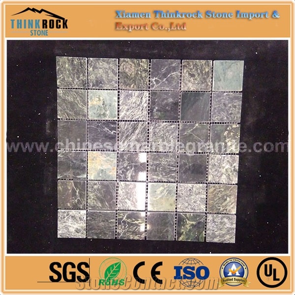 Polished Square Chip Cloud Sea Green and Grey Marble Mosaic Floor Tile