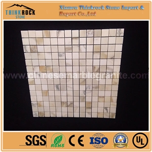 Polished Square Chips River Yellow Marble Mosaic 24mmx24mm Floor Tiles