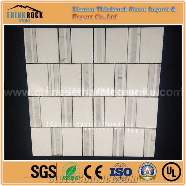 Rectangle Bamboo Chips Carrara and Pure White Mix Marble Mosaic Tiles