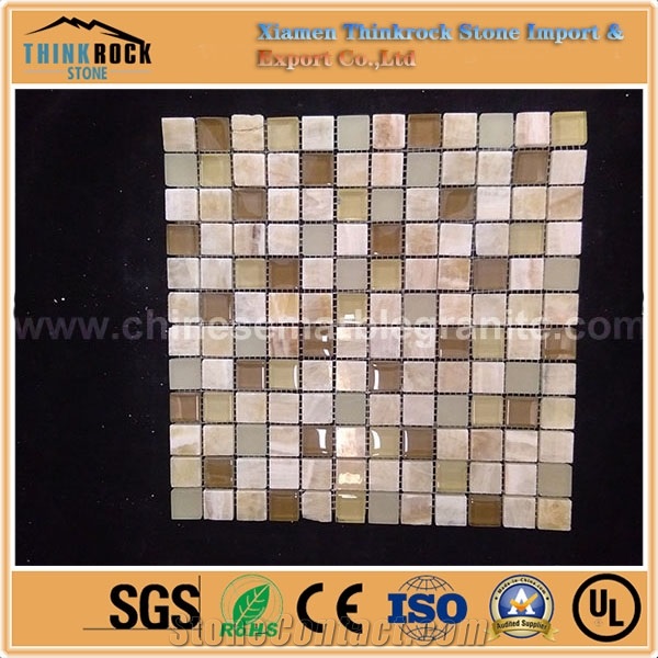Square Chips Multi Surface Glass and Mable Mix Mosaic Wall Tiles