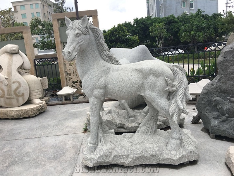 Granite Carvings Customized Statues Outdoor Handcraft Horse Lions