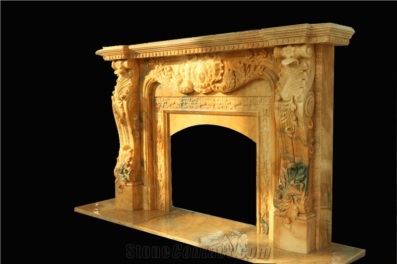 Sun Glow Red Marble Fireplace