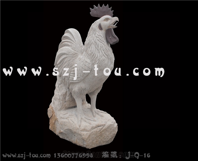 Animals Rooster Sculpture, White Granite Sculpture