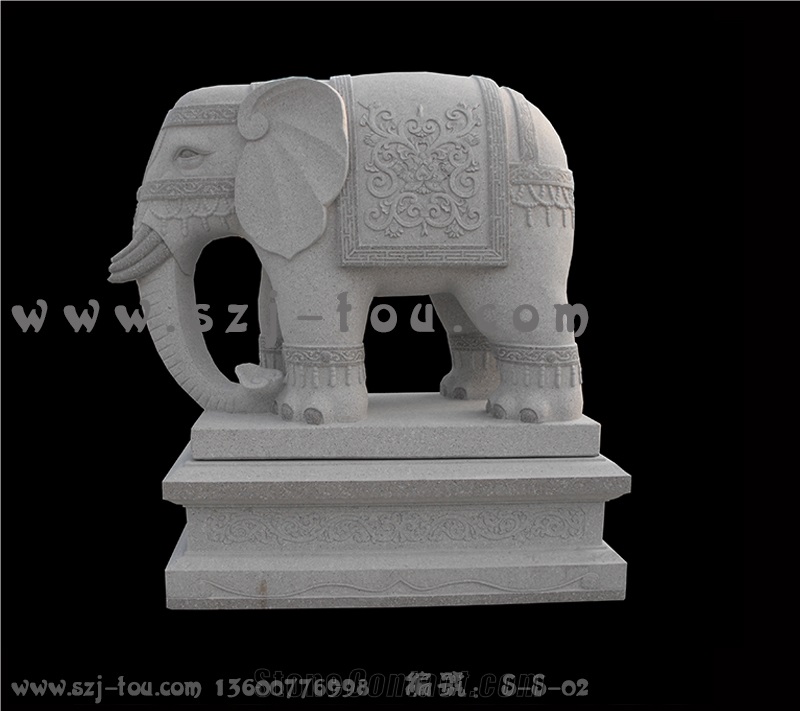 Elephant Sculpture, White Granite Statues