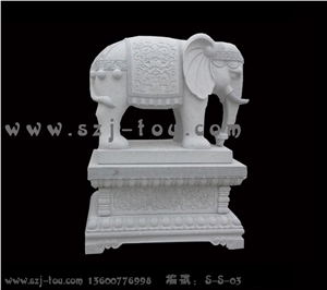 Elephant Sculpture, White Granite Statues