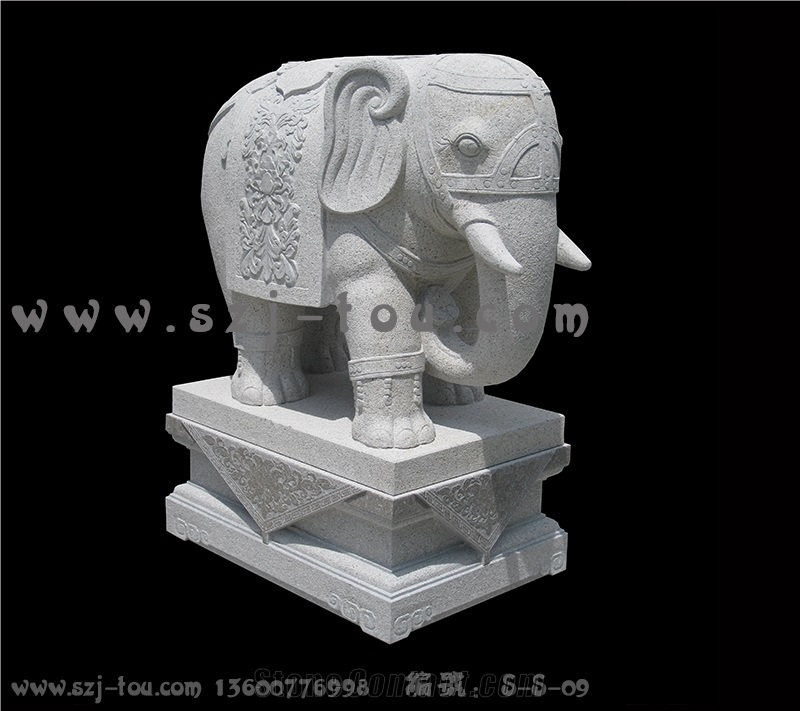 Elephants Sculpture, White Granite Statue