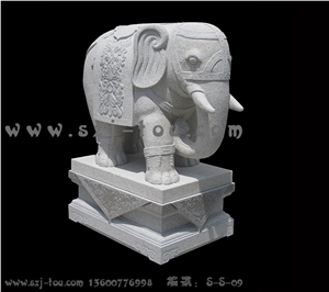 Elephants Sculpture, White Granite Statue