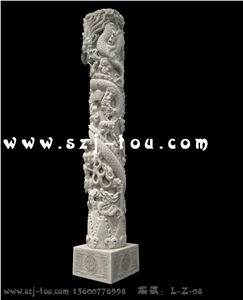 Landscaping Pillar with Dragon Relief, Grey Granite Landscaping Pillar