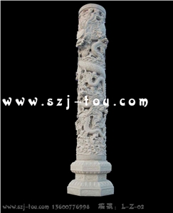 Landscaping Pillar with Dragon Relief, Grey Granite Landscaping Pillar