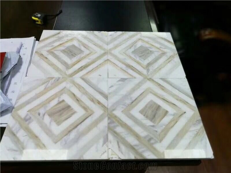 Composited White Beige Marble Waterjet Medallions Mosaic Tiles