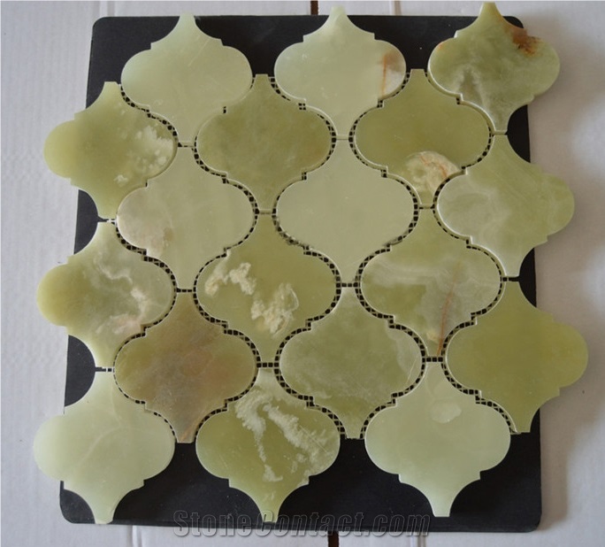 Green Onyx Arabesque Herringbone Hexagon Mosaic Tiles