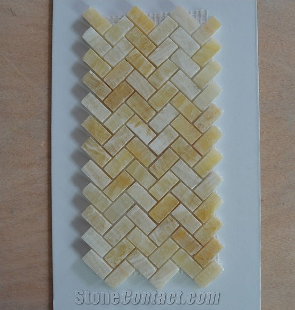 Honey Onyx Herringbone Mosaic Tiles