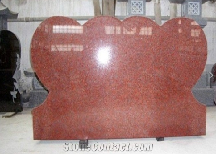 Indian Red Polished Red Granite Sketch Angel Monument Headstone